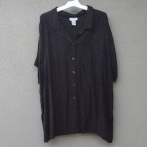 Avenue Black Linen Blend Button-Up Shirt Sleeve Shirt 30/32